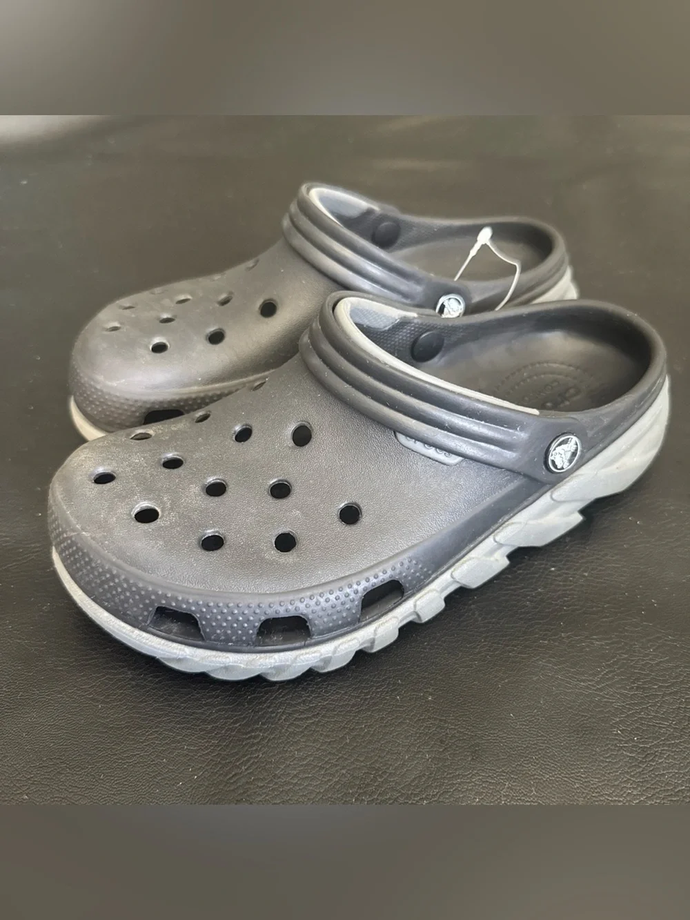 Crocs Unisex Duet Clog Men's 6 Women's 8 Blue Gray Strap Logo Slip On Sandal